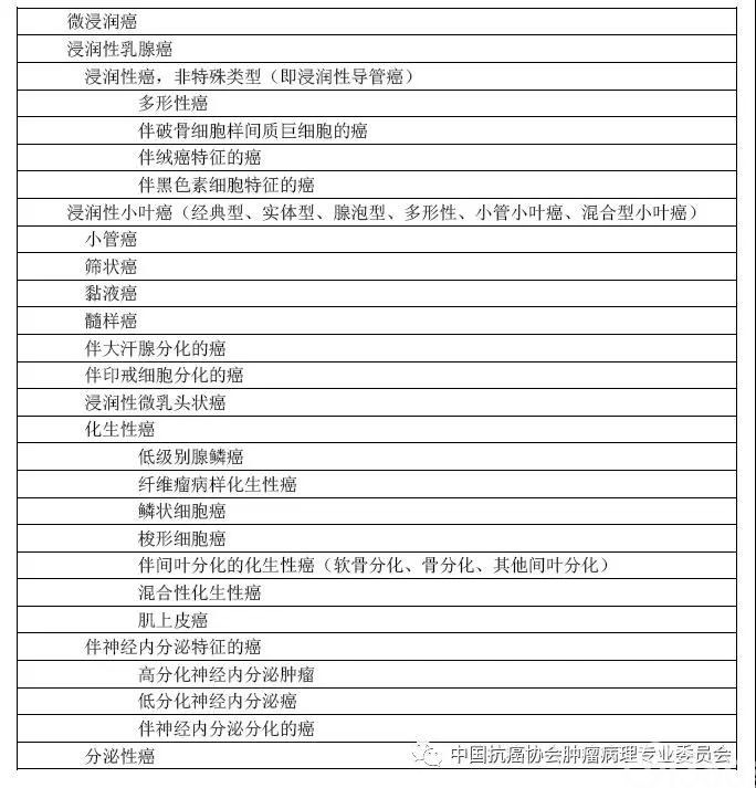 乳腺癌组织学分型(参照2003版及2012版WHO)