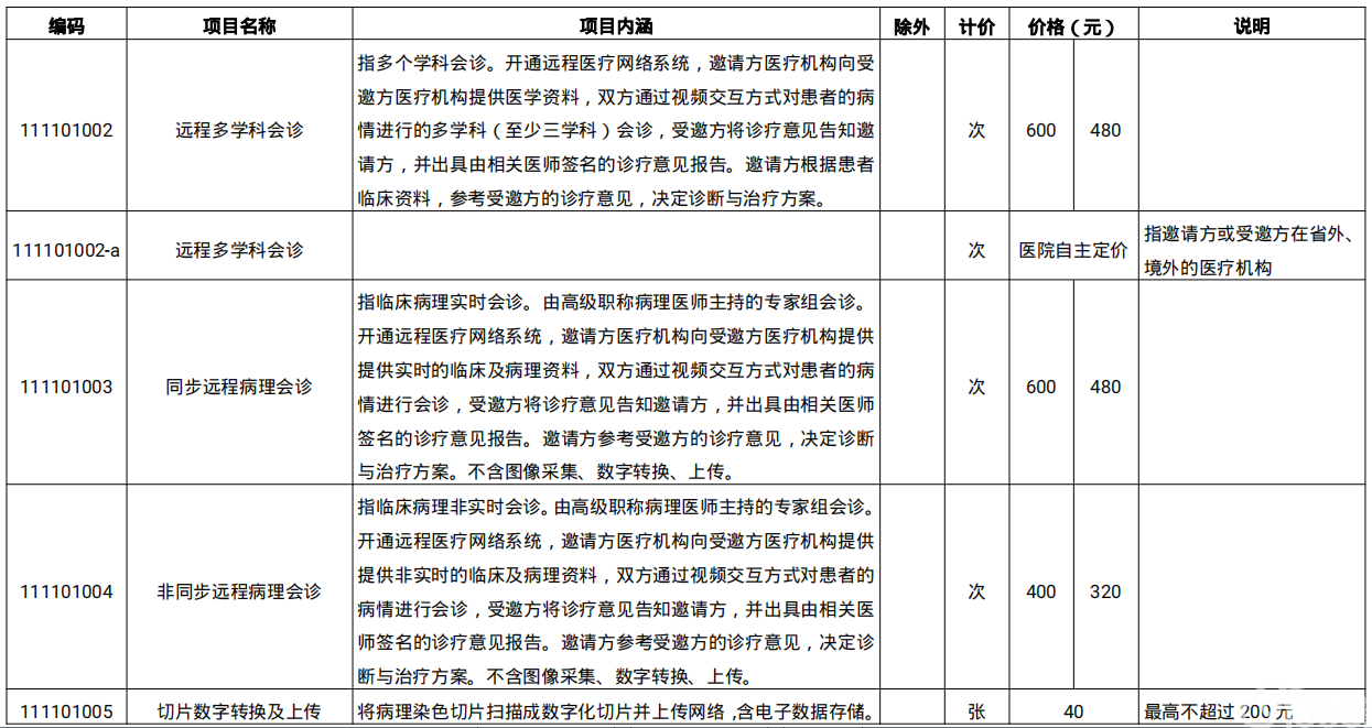 “互联网+”医疗服务项目试行价格的通知