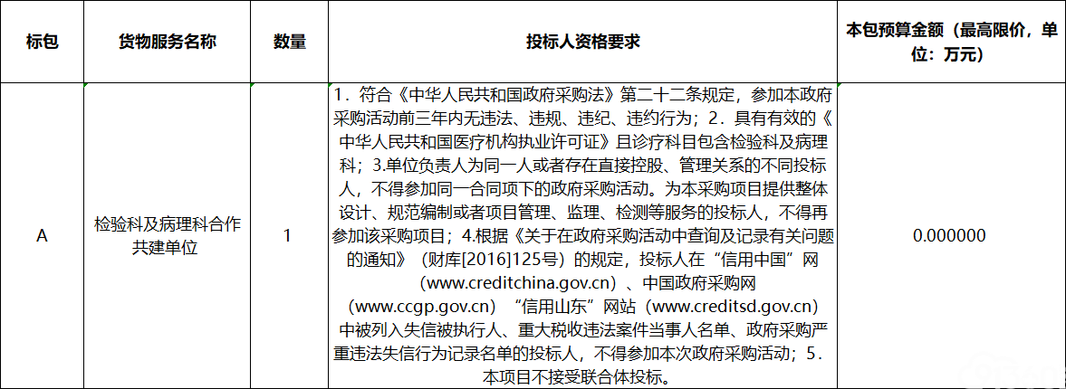 济阳县中医院检验科及病理科合作共建项目公开招标公告